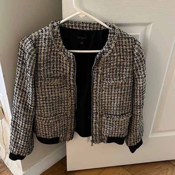 Ann Taylor bomber style tweed blazer - Picture 1 of 5